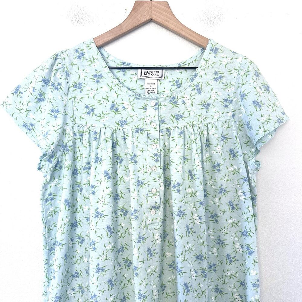 Vintage 90s Jennifer Moore 100% Cotton Nightgown floral Cottage House Dress L - Picture 2 of 11